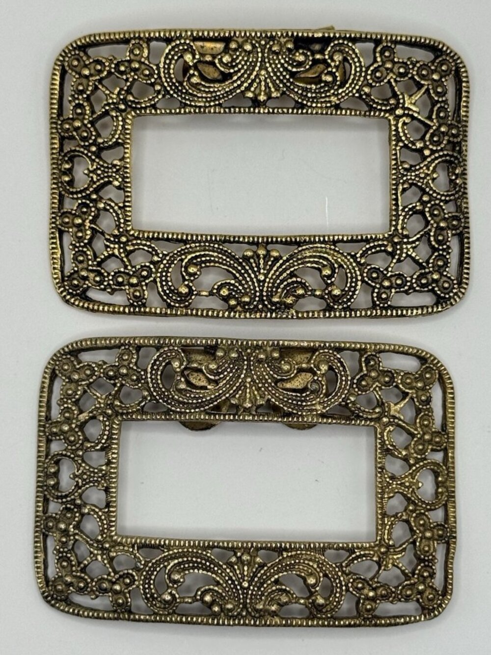 Vintage Antique-Style Gold Filigree Rectangular Shoe Clips SIGNED